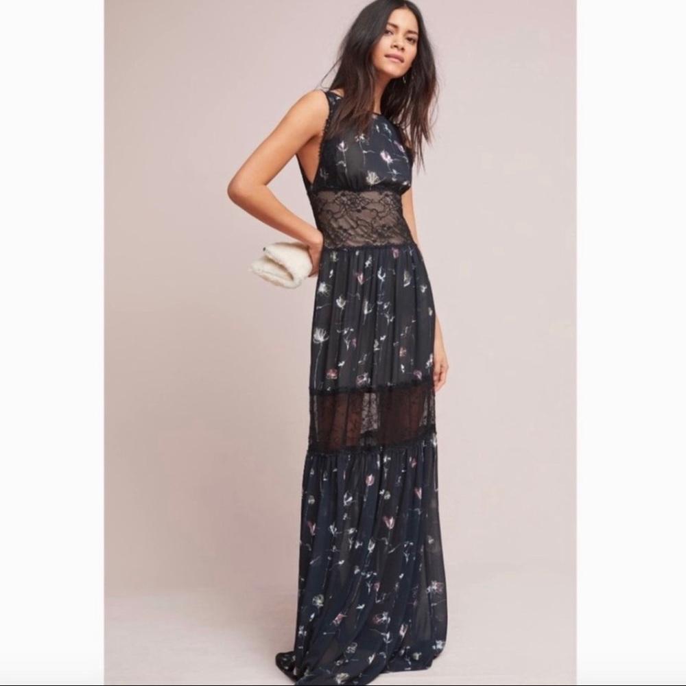 Monique Lhuillier Floral Lace Maxi Szs 12 + 14 NWT
